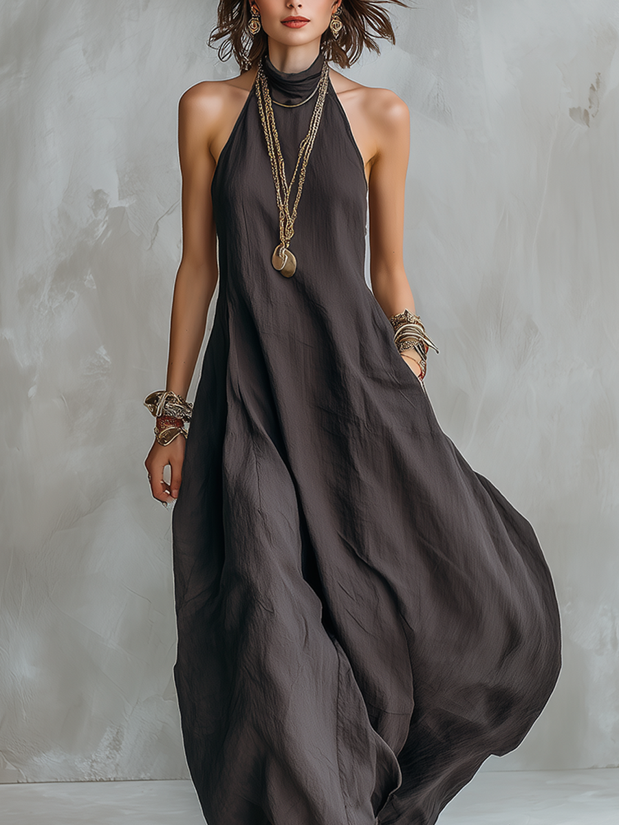 Cendre | Charcoal Off-The-Shoulder Boho Maxi Dress