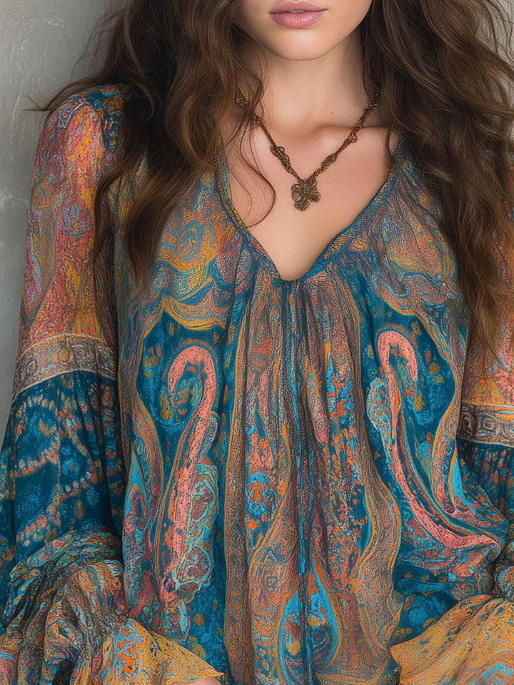 Sara™ | Paisley Chiffon Blouse met Ruches