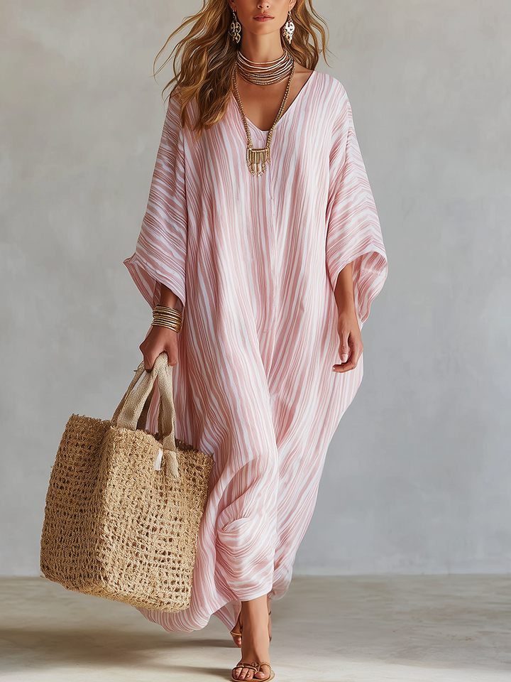Rosa | Soft Pink Striped Bohemian Kaftan Dress