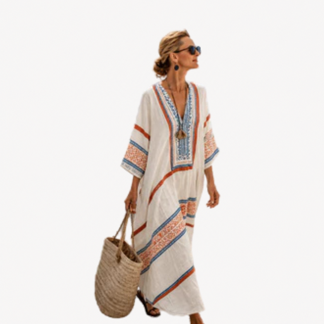 Long Kaftan™ | White Stripes Bohemian Maxi Dress