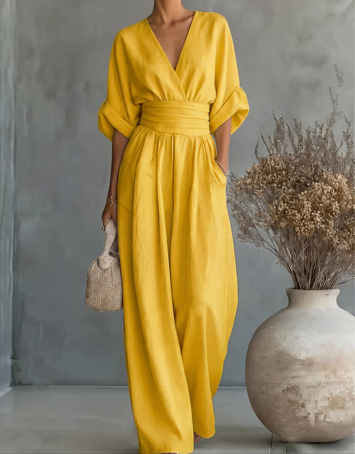 Daniela | Elegant V-Neck Jumpsuit with Wide Legs