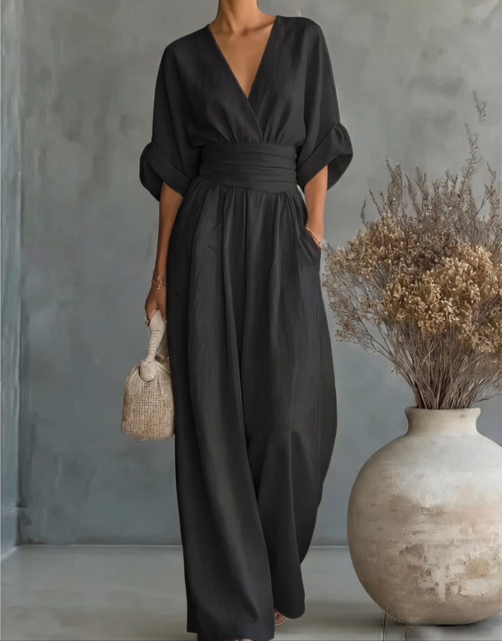 Daniela | Elegant V-Neck Jumpsuit with Wide Legs