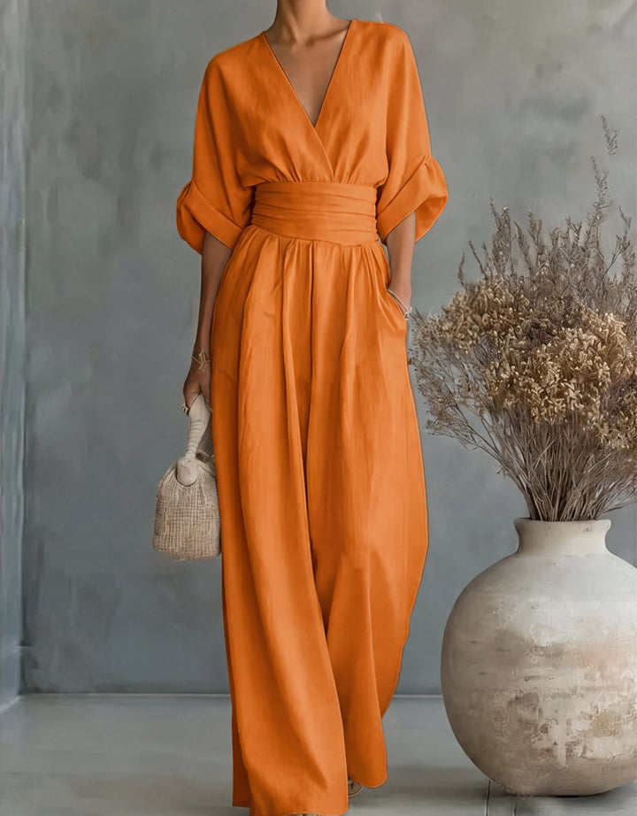 Daniela | Elegant V-Neck Jumpsuit with Wide Legs