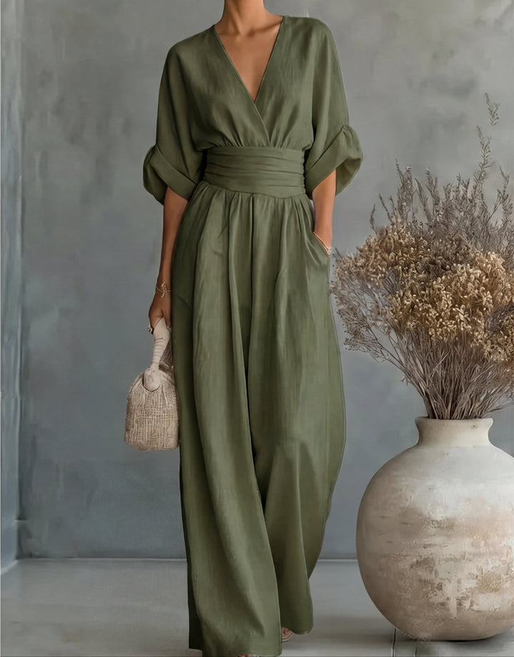 Daniela | Elegant V-Neck Jumpsuit with Wide Legs