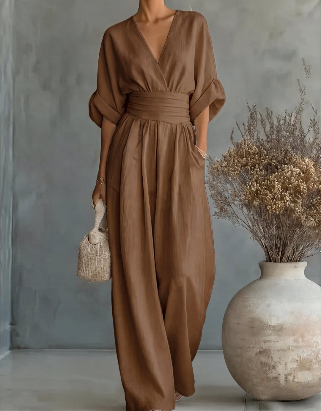 Daniela | Elegant V-Neck Jumpsuit with Wide Legs