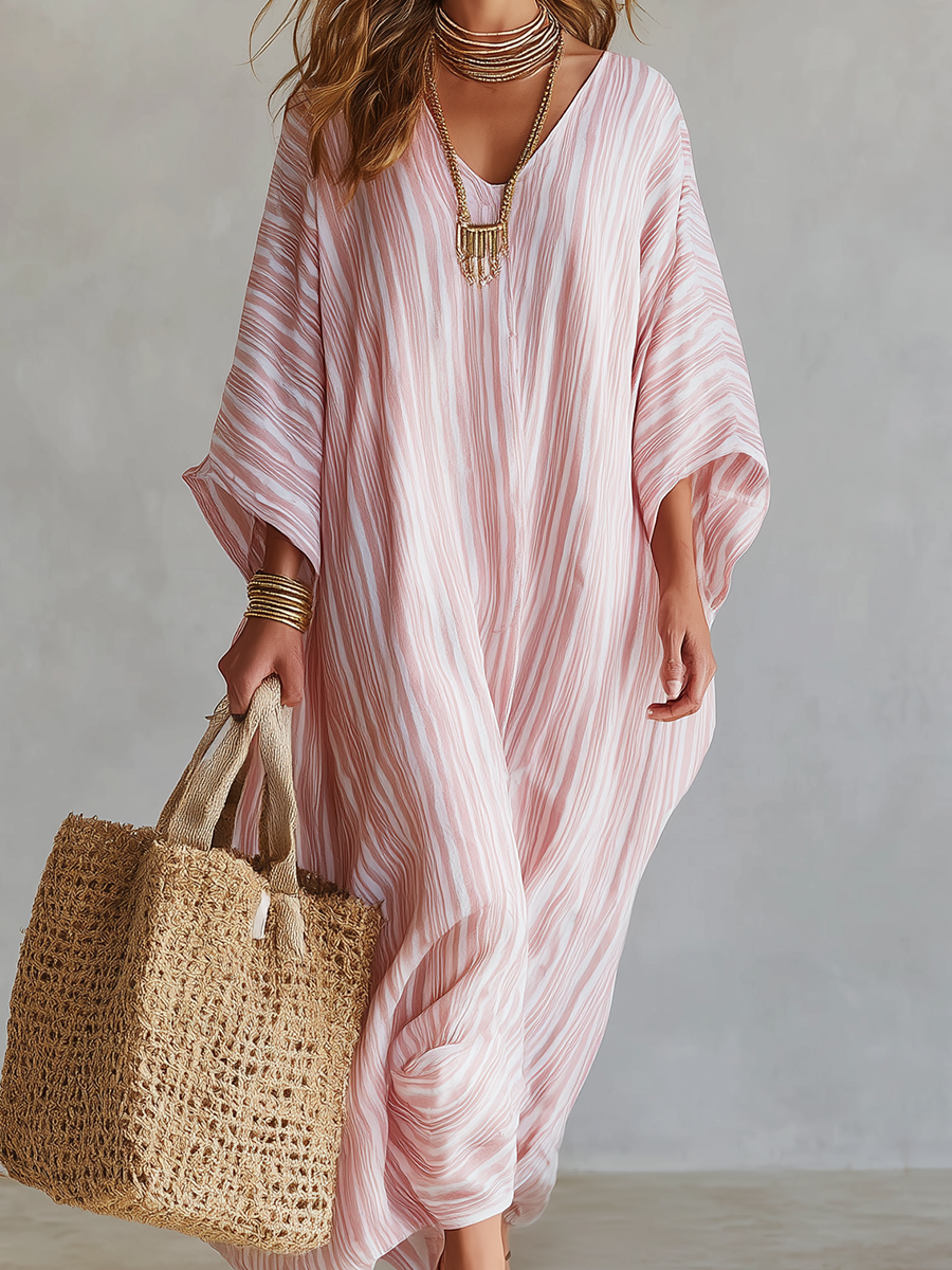Rosa | Soft Pink Striped Bohemian Kaftan Dress