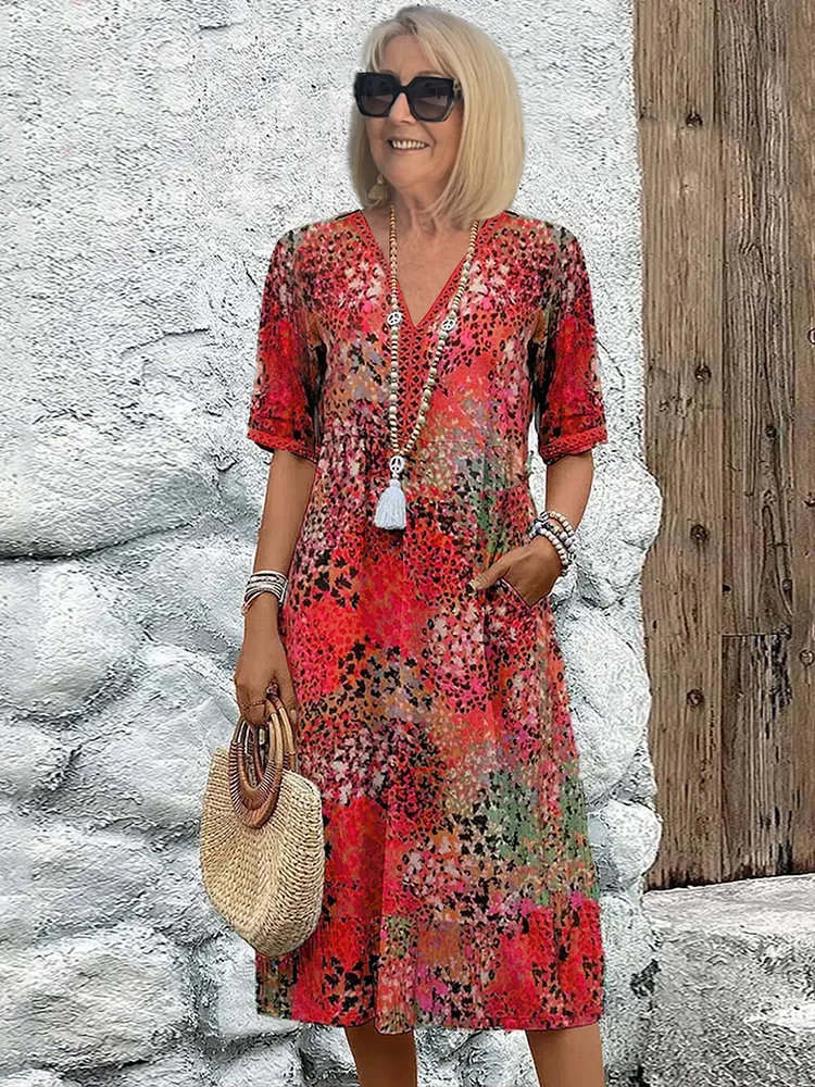 Susan | Vibrant Midi Dress with Elegant Tummy Coverage