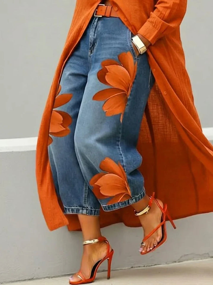 Maud | Linen Shirt Dress and Floral Jeans
