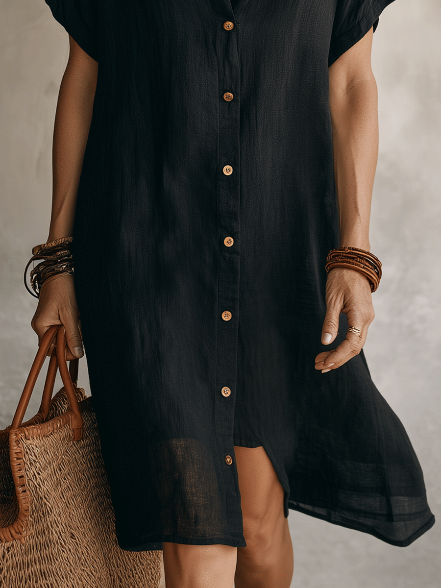 Noir Linen | Relaxed Boho Midi Dress