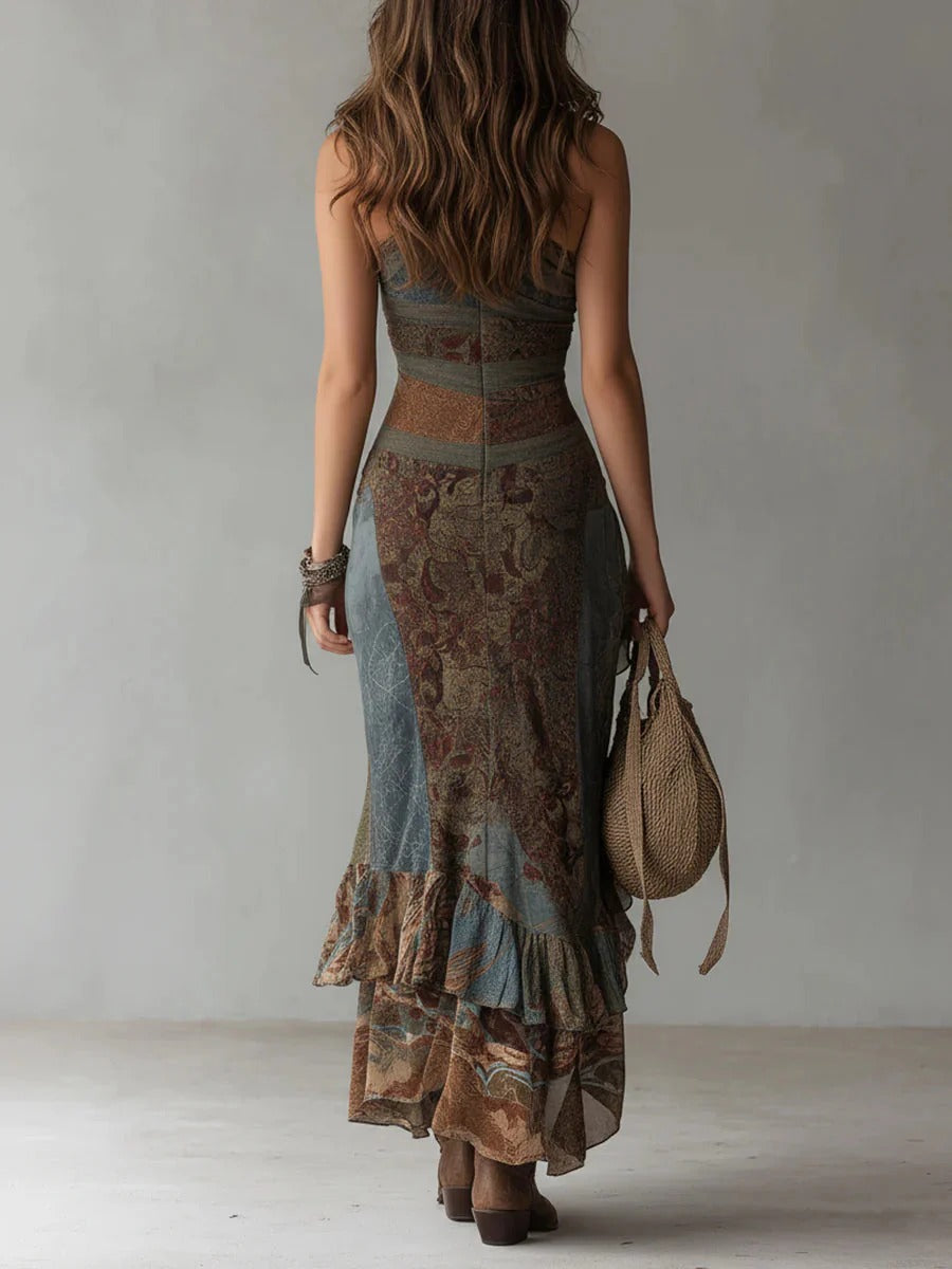 Marianna™ | Asymmetric Maxi Dress with Ethnic Print and Side Split