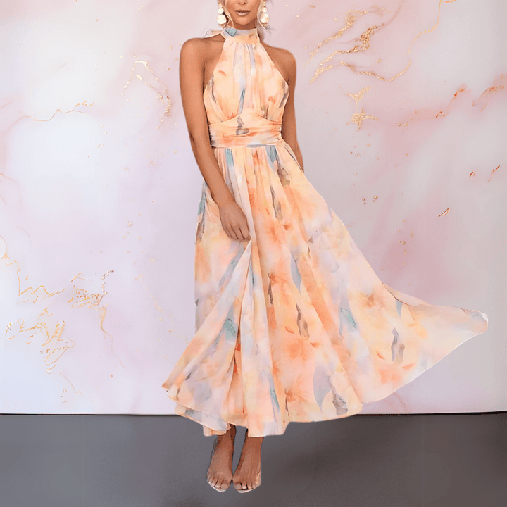 Rosemary | Halterneck Watercolour Print Dress