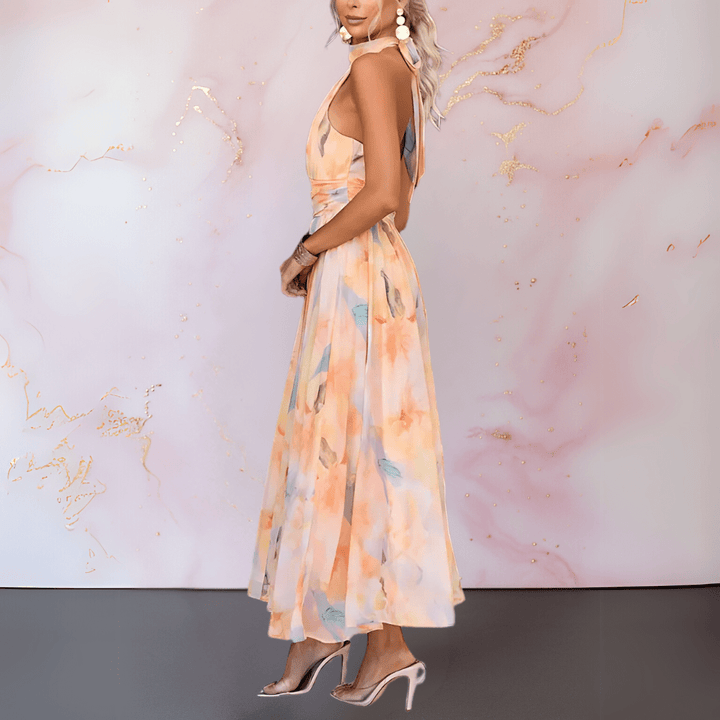 Esther | halterneck watercolour print dress