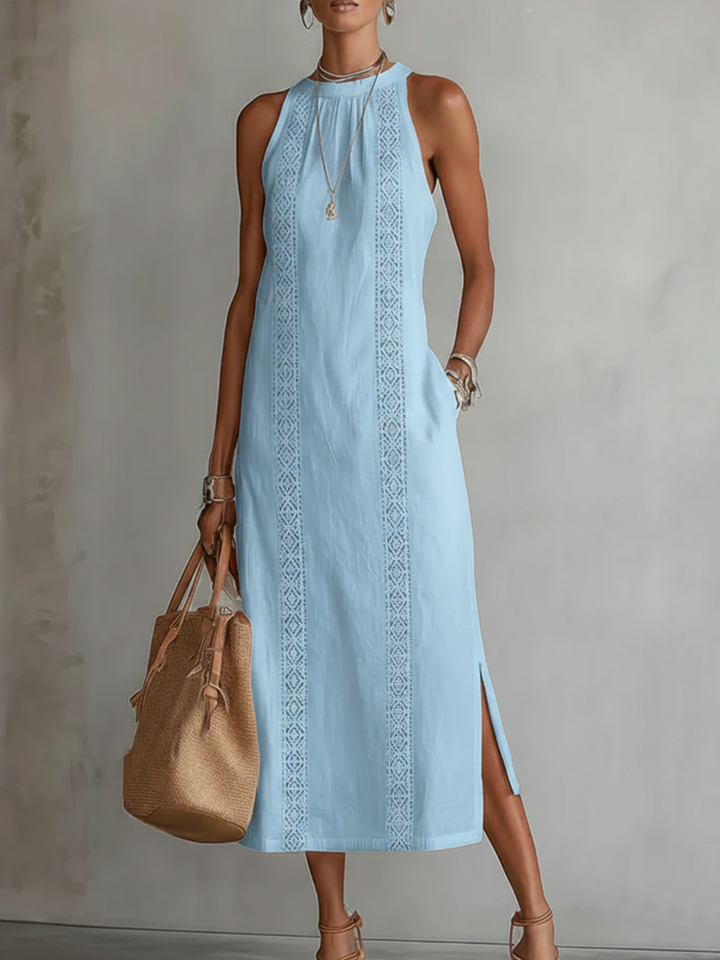 Jimena - Midi Linen Dress with Mao Collar