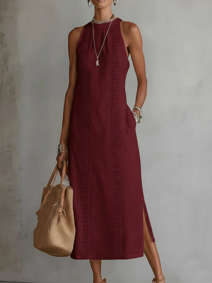 Jimena - Midi Linen Dress with Mao Collar