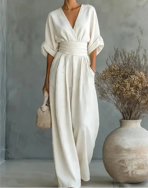 Daniela | Elegant V-Neck Jumpsuit with Wide Legs