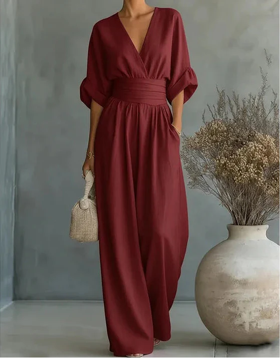 Daniela | Elegant V-Neck Jumpsuit with Wide Legs