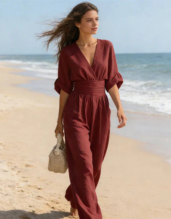Daniela | Elegant V-Neck Jumpsuit with Wide Legs